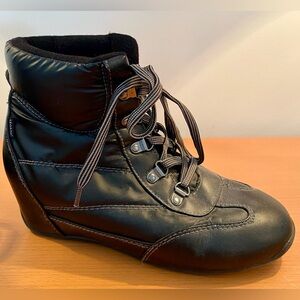 Black High-Top Sneaker Boot with Wedge Heel